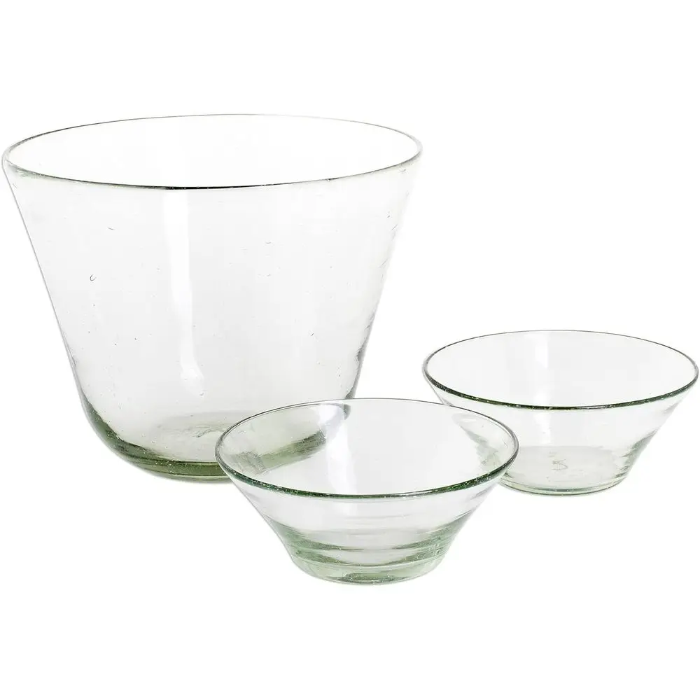 

Набор салатниц из переработанного экологически чистого стекла ручной выдувки, прозрачные чаши, 3 предмета, посуда для сервировки стола, Гватемала, 6,25 дюйма высотой x 8 дюймов в диаметре