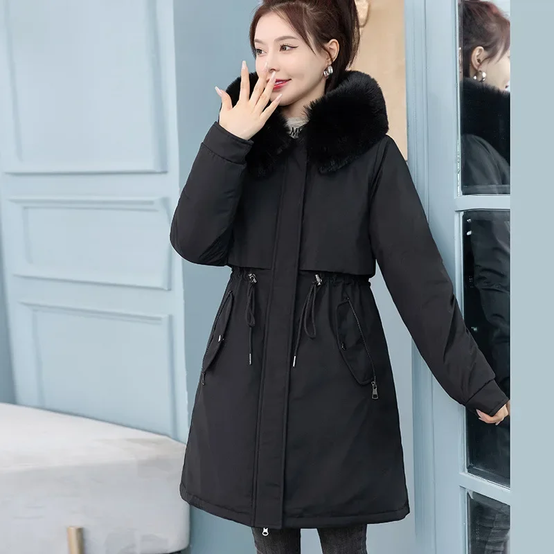 Women Winter Jacket Parka Clothes Loose Long Coat Wool Liner Hooded Jacket Fur Collar Warm Thick Snow Wear Oversize Padded Parka