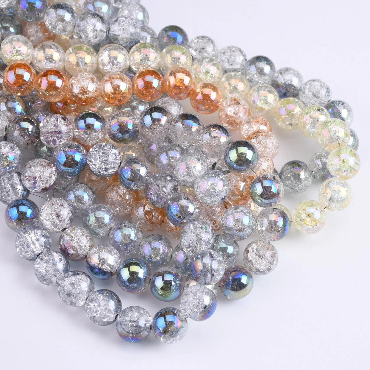 Colorful Plated Crackled Round 4mm 6mm 8mm 10mm Crystal Glass Loose Beads Lot For Jewelry Making DIY Bracelet Findings