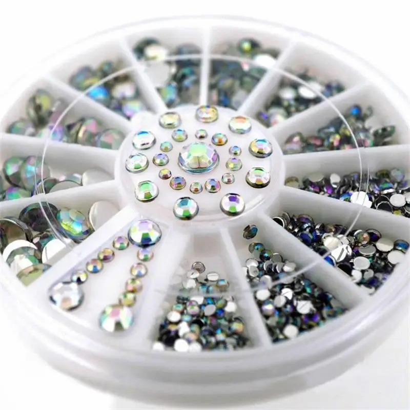 DIY Nail Art Wheel Tips Crystal Glitter Rhinestone 3D Nail Art Decoration White AB Color Acrylic Diamond Drill