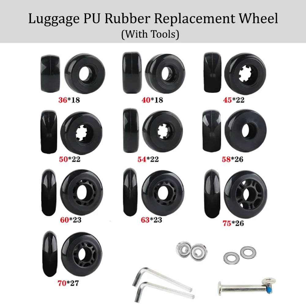 Luggage PU Rubber Wheel Replacement Accessories Repair Trolley Suitcase Travel Password Box Wear-Resistant Compression Rollers