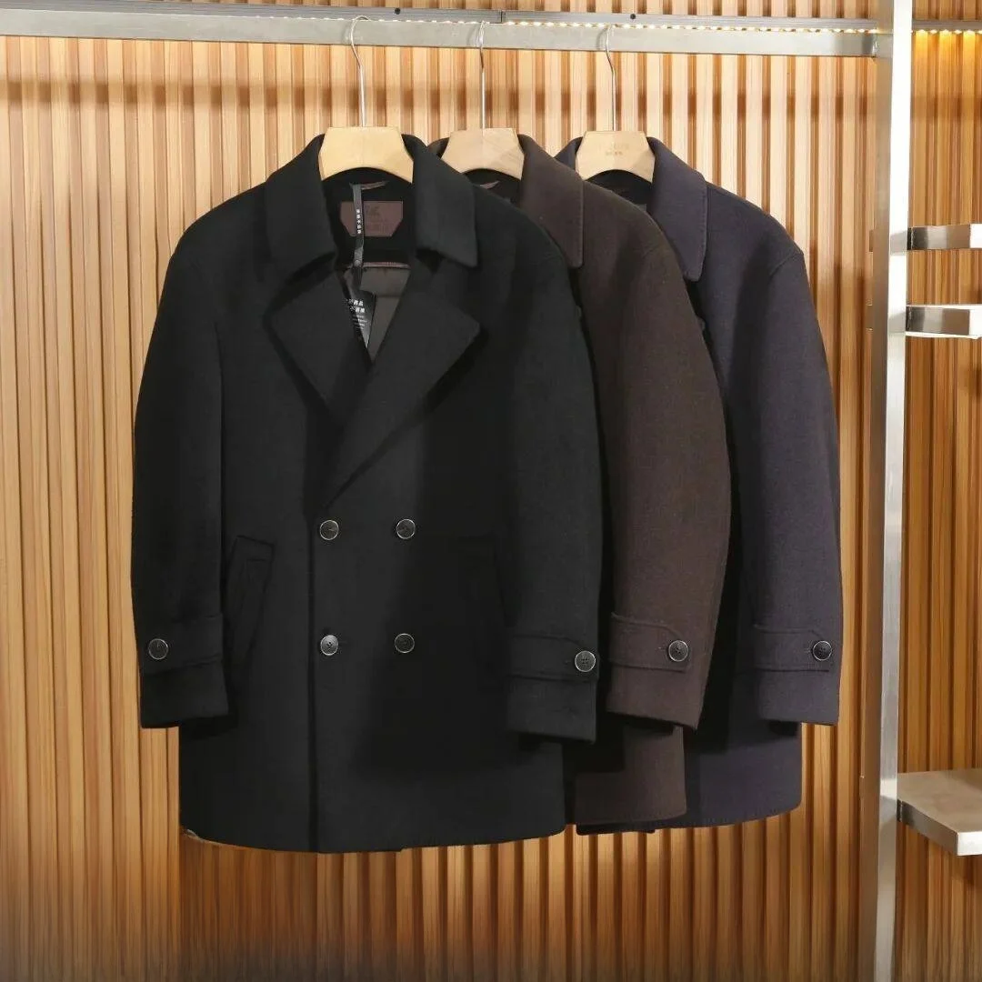 

Мужское деловое повседневное двустороннее шерстяное пуховое пальто средней длины с двубортной застежкой на пуговицах, с наполнителем из гусиного пуха, для осени и зимы