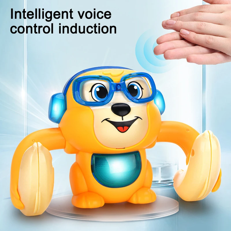 Rolling Monkey Music Toy Cute Monkey Animal Doll Banana Music Rolling Toy Touch Type Voice Control Scrolling 360 ° Monkey