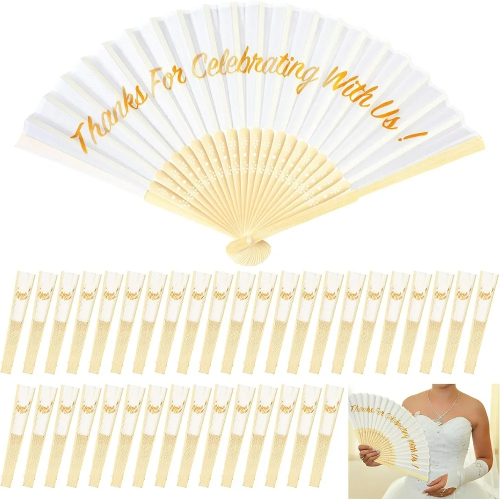 

100 Pieces Silk Folding Fans, Wooden Chinese Folded Fan, Vintage Handheld Fan for Wedding Gifts, Party Favor, Home Decoration