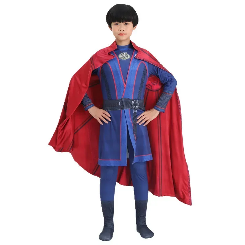 Adult Kids Doctor Strange Costume Dr Cosplay Blue Heavy Jumpsuit and Red Cloak Full Set For Halloween$0$k