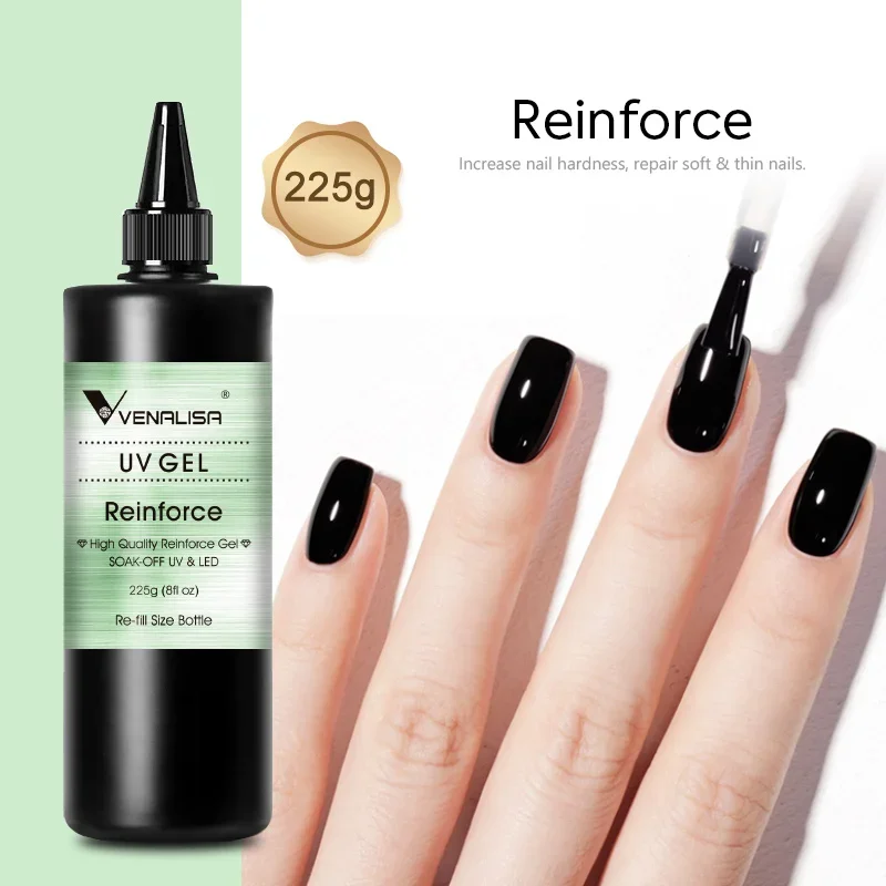 Venalisa Long Wear Tempered Top Coat Reinforce Gel Refill Package Soak Off UVLED Nail Gel Polish Big Volume 225g/30ml Base Gel