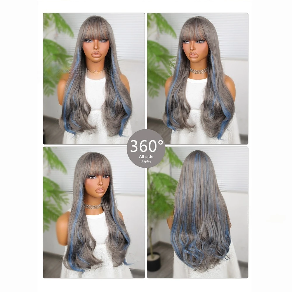 Peluca, pelo largo y rizado, ondas grandes naturales, ondas de agua, microencillos, fibra química, seda de alta temperatura, reflejos femeninos, Q