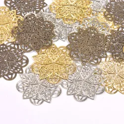 10pcs 3 color Filigree Wraps flower Connectors Metal Crafts Headwear accessories for Jewelry Making 47x47mm YKL0809