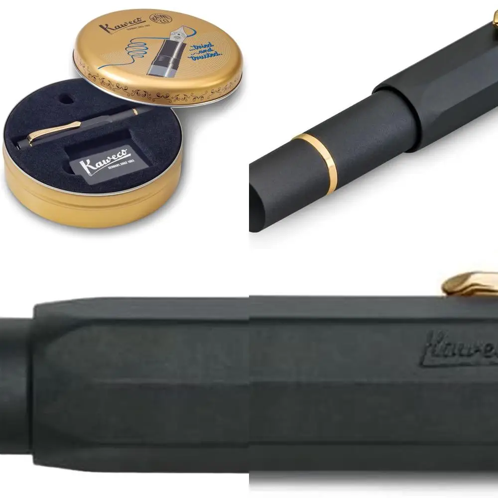 

Classic Aluminium Fountain Pen with Transparent Ink Window, Piston Filler, Fine Nib, Black/Gold, 13 cm, Nostalgic Box