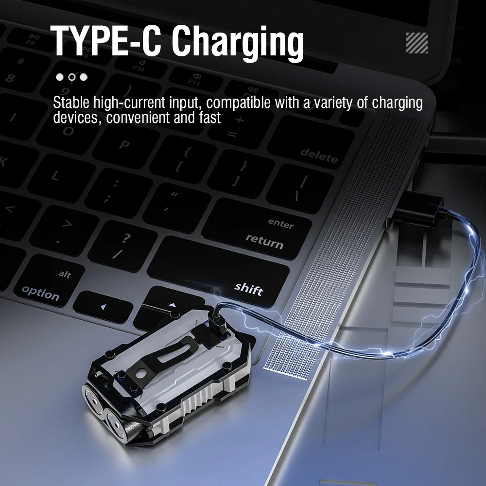 BORUiT Portable Keychain Light 8 Light Modes EDC Flashlight Type-C rechargeable Mini Flashlight With Magnet Emergency Work Torch