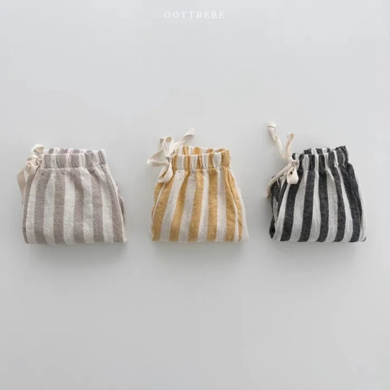 INS Baby Girls Boys Breathable Summer Trousers with Vertical Stripes Pants for Children's Clothing Kids Casual Long Pant