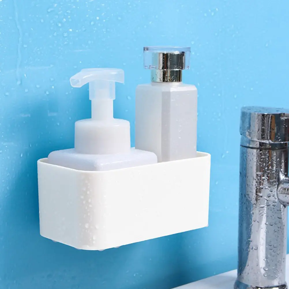 4Pcs Wall-Mounted Storage Box No Drill Adhesive Wall Organizer for Toothbrush Toothpaste Cosmetics Compact Space Saving Bathroom