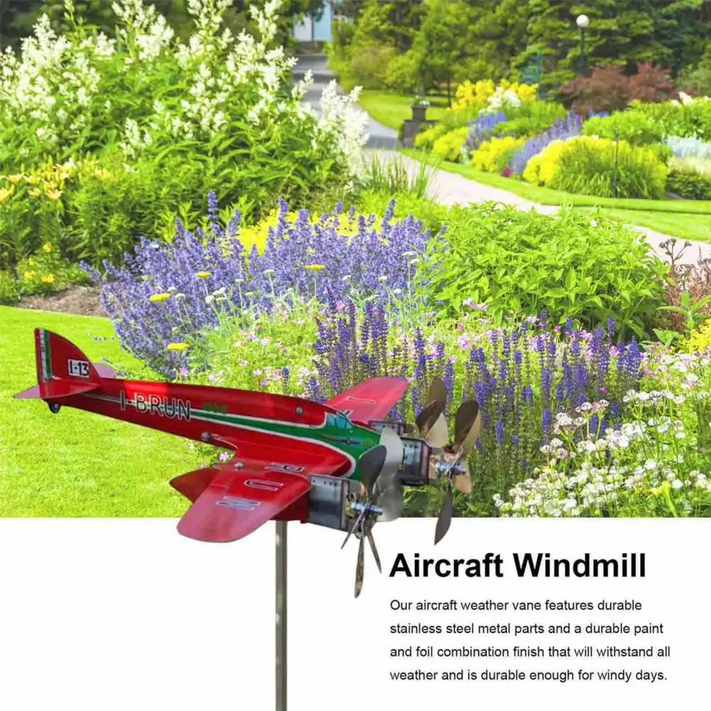 Airplane Windmill Rotatable Easy to Assemble Wind Powered Exquisite Workmanship Metal Garden Wind Spinner Weathervane Lawn Decor