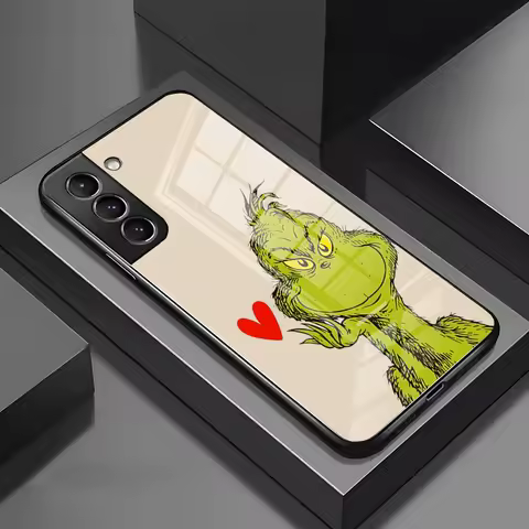 MINISO-Green Monster Merry Christmas Phone Case For Samsung S24 S23 S22 S21 S20 A24 A34 A54 Glass Design Cover
