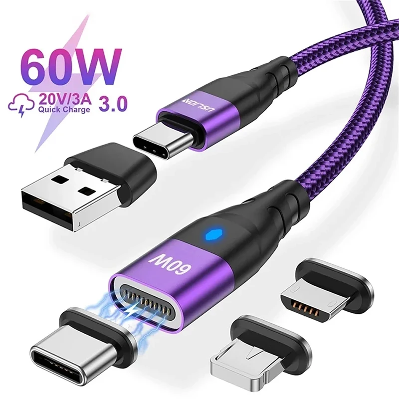 60W PD Fast Charger Cable USB C To Type C Magnetic Data Cord 3A USB PD Cable For iPhone 14 13 Macbook Huawei Samsung Adapter