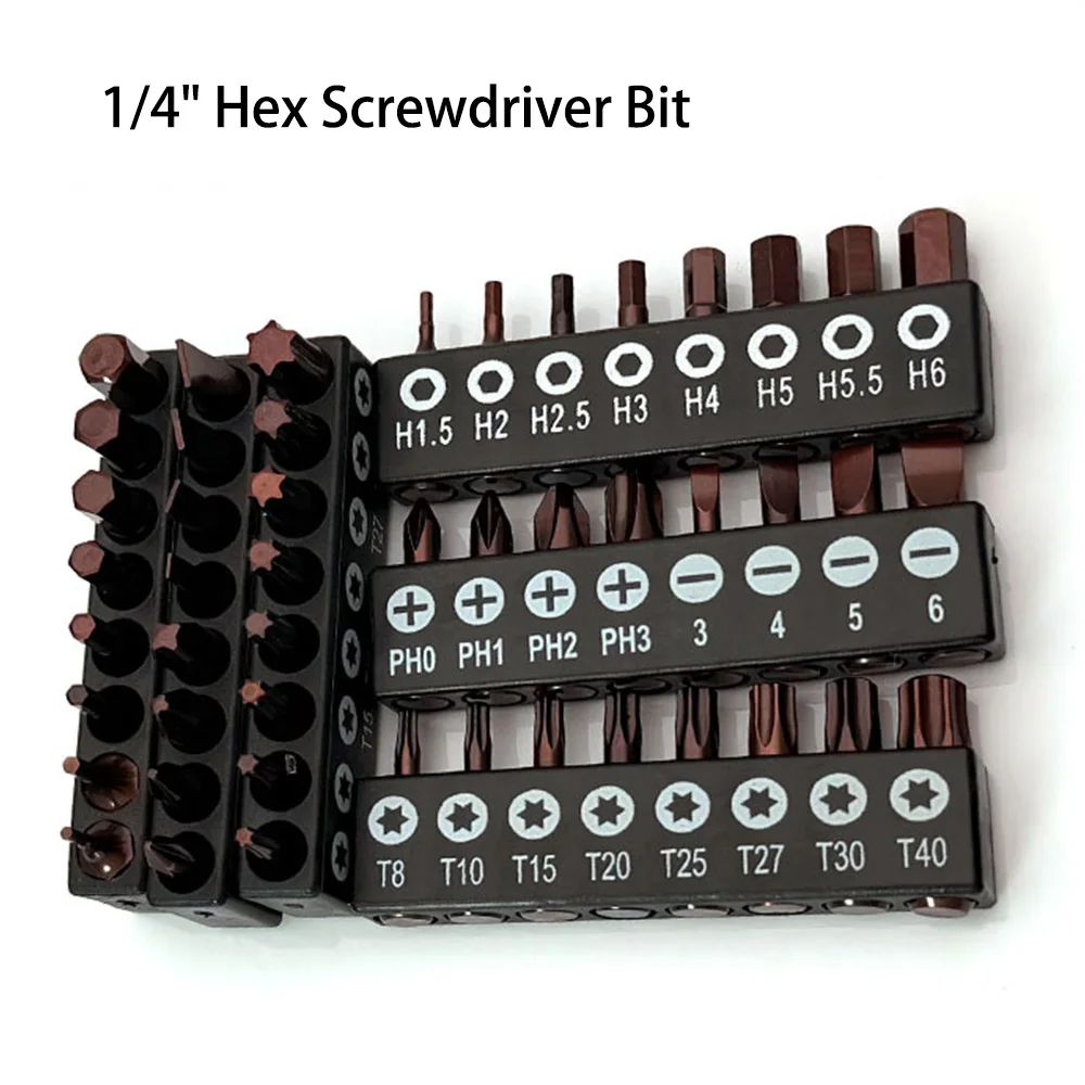 Conjunto de 8 Pontas de Chave de Fenda 1/4 S2 25mm Phillips Hexagonal Torx com Suporte para Pontas Hexagonais
