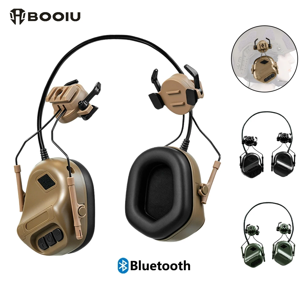 BOOIU Tactical Bluetooth Headset Electronic Outdoor Sport Shooting Headphones for Fast Helmet Earmuffs Headset with Bracket