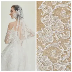 Hollow Lace Fabric Off White Wedding Veil Bridal Gowns Dresses Sewing Lace Material NEW 2023 1 Yard