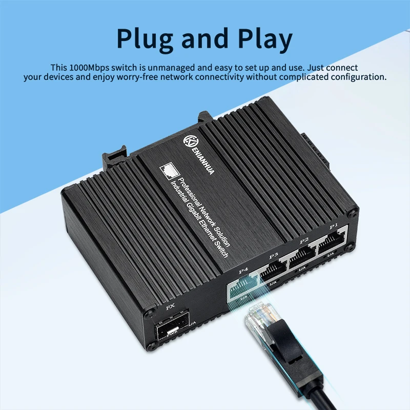 Mini Industrial 4-Port 10/100/1000T 802.3at PoE + 1-Port 100/1000X SFP Ethernet Switch with 9~56VDC Input and Voltage Booster