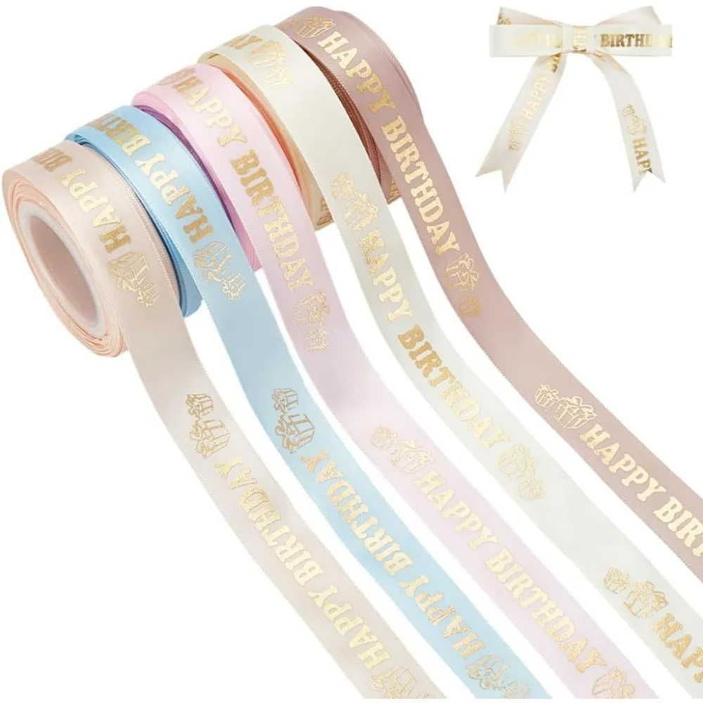 

50 Yards Happy Birthday Ribbon 5 Colors 0.8 inch Gift Wrapping Ribbon Birthday Ribbon Polyester Printed Ribbons