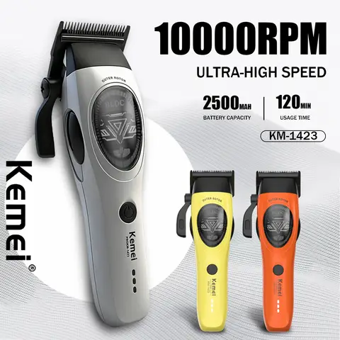 Kemei Trimmer Professional SPACE blades Rechargeable Hair Clippers 10000RPM External Rotor Adjustable Trimmer For Man KM-1423