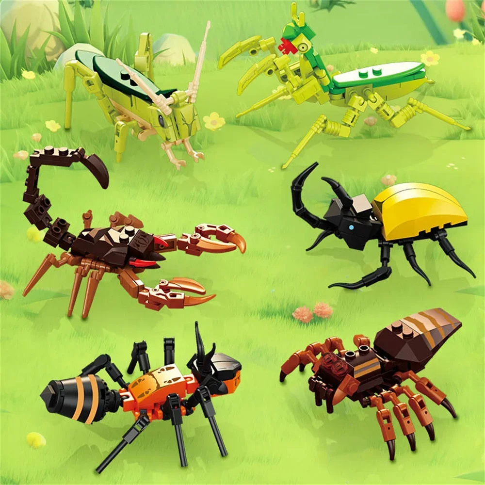 Moc inseto modelo animal abelha formiga borboleta críquete gafanhoto conjunto blocos de construção diy crianças quebra-cabeça montar brinquedos menino presente do miúdo