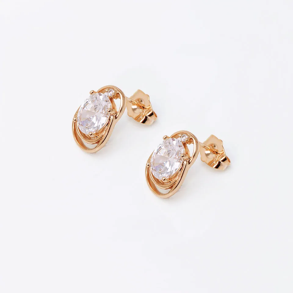 MxGxFam  Elegant Single Oval Zircon Stud Earrings for Women Gold Plated Made by Environmentail Copper AAA+ Cubic zirconia