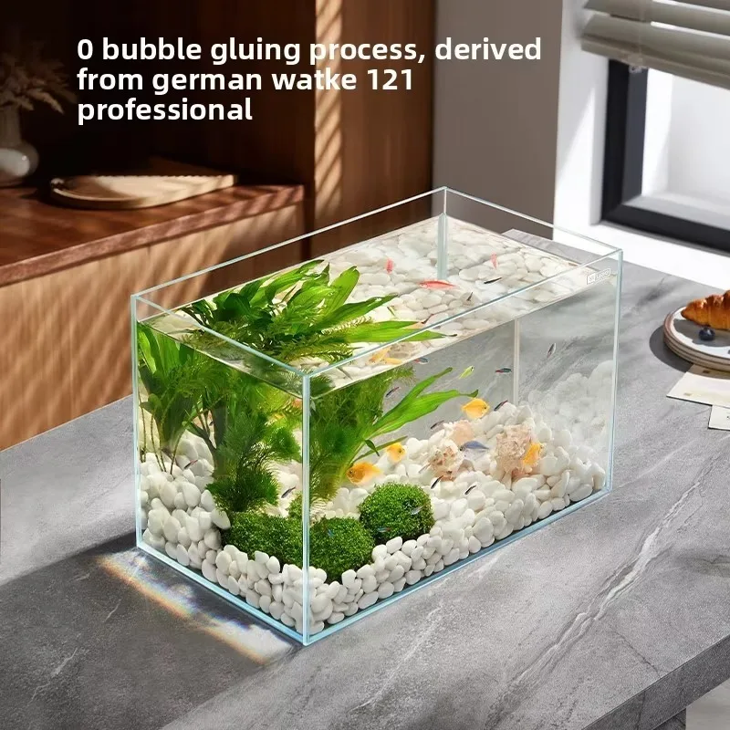 Fish Aquarium a Small Fish tank on the Desktop in the Living Room and Study with Ultra-white Glass Order with One Click