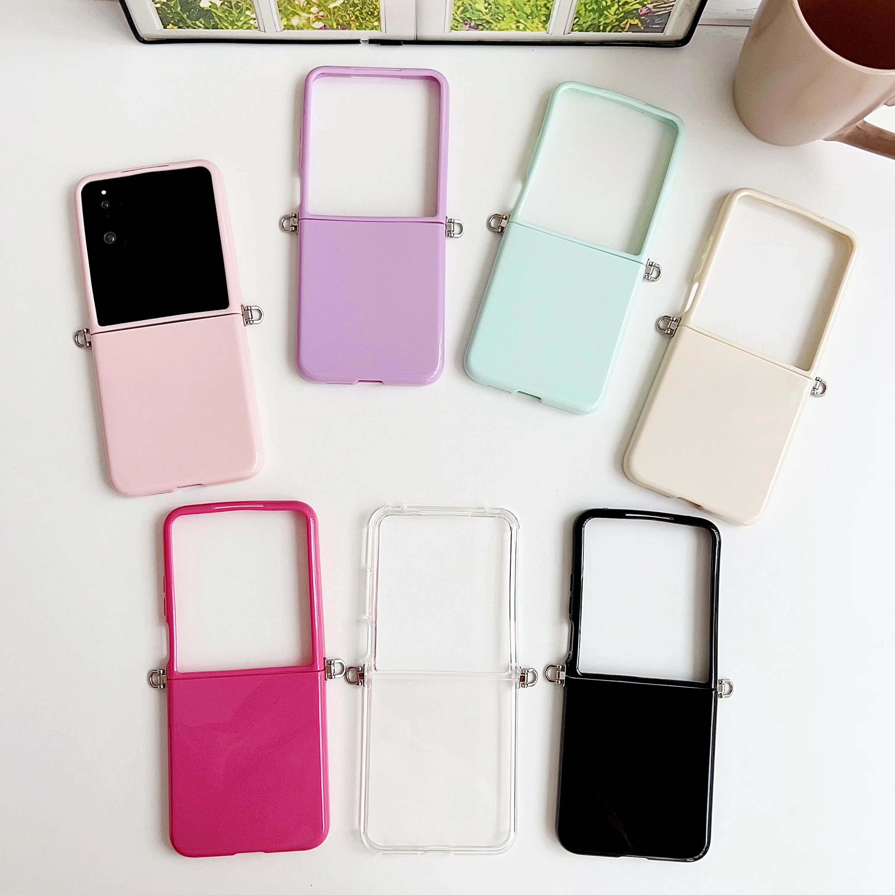 

Macaron Candy-Colored Phone Case For Xiaomi MIX Flip Samsung Galaxy Z Flip6/5/4 Anti-Drop Soft Side Hook Foldable Screen Case