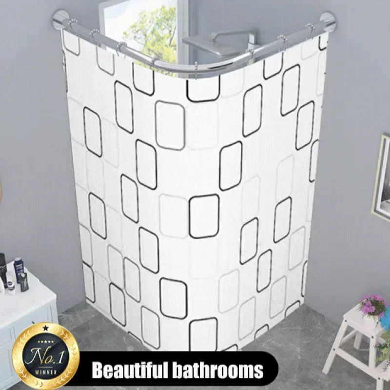 Punch-free Curved Bathroom Shower Curtain Set Thickened Waterproof Bathroom Door Curtain Partition 60-80cm