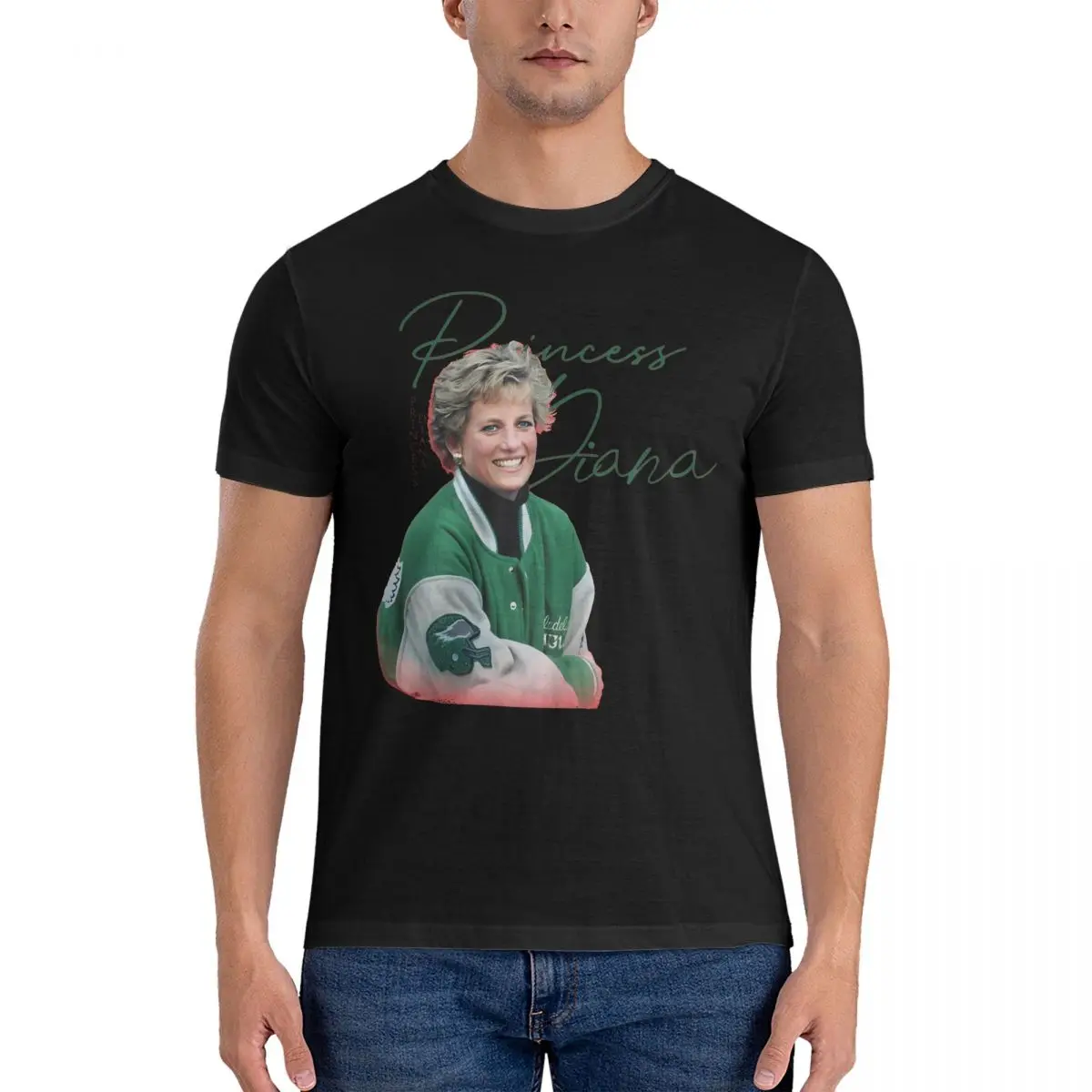 Zabawna męska koszulka Philadelphia Eagles kurtka S czarny O-Neck 100% bawełna księżniczka Diana męska koszulka z krótkim rękawem