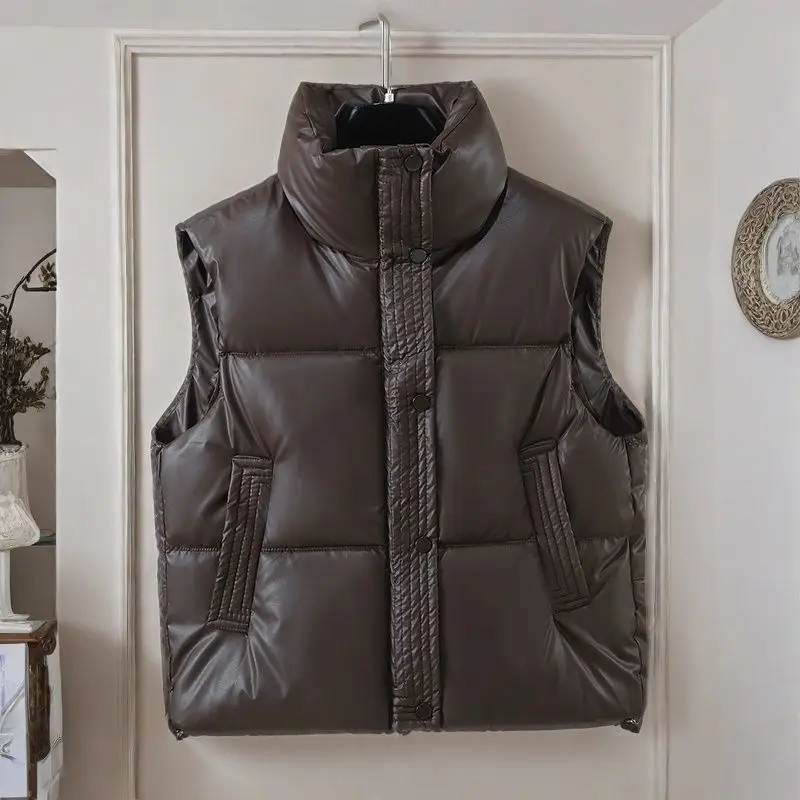 2025New Women Autumn Winter Down Cotton Vest short Fashion Stand-up Collar Cotton Vest Vest With Everything On The Shoulder Coat