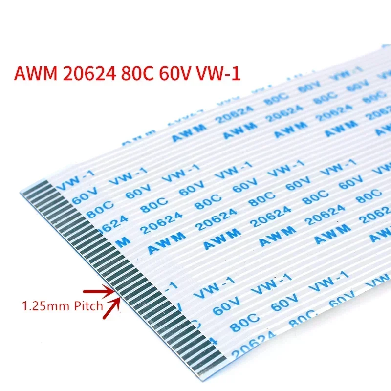 1.25mm FPC FFC Flexible Flat Cable Pitch  4P/5/6/7/8/9/10/11/12/13/14/15/16/18/19/20/21/22/24/26/30Pin AWM 20624 80C 60V VW-1