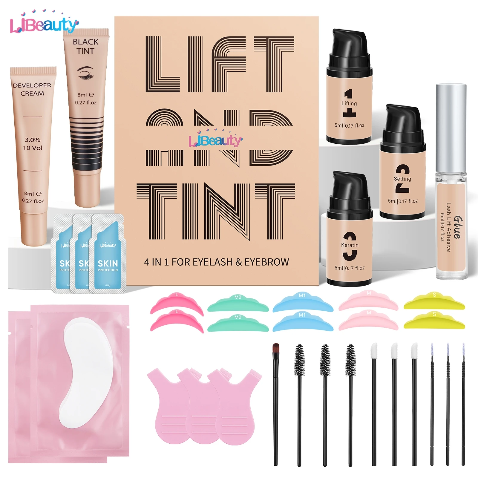 Libeauty-Lash Lift Kit e Brow Kit Tint, levantamento profissional dos cílios, Calia Perming, cílios Dye, olhos ferramenta de maquiagem, 4 em 1