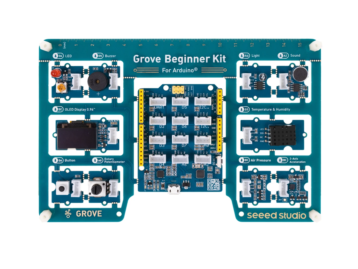 Imagem -04 - Kit Seeed Studio Grove Beginner para Arduino Tudo em um Placa Compatível com 10 Sensores e 12 Projetos