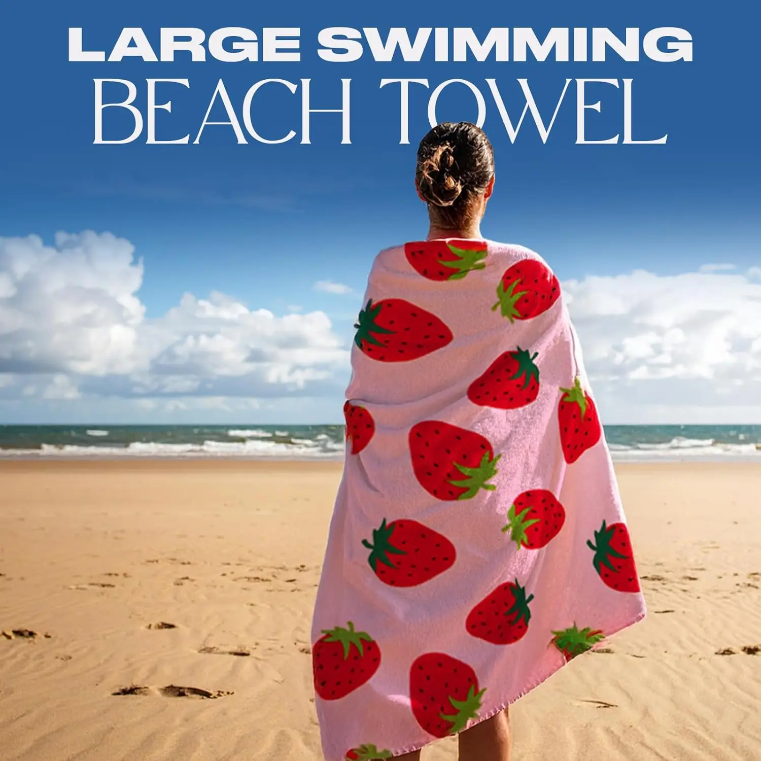 Kids Beach Towel Pink Strawberry, Super Soft Quick Dry Towel for Girls Boys Essentials Travel Towels for Summer, 71cm x 152cm