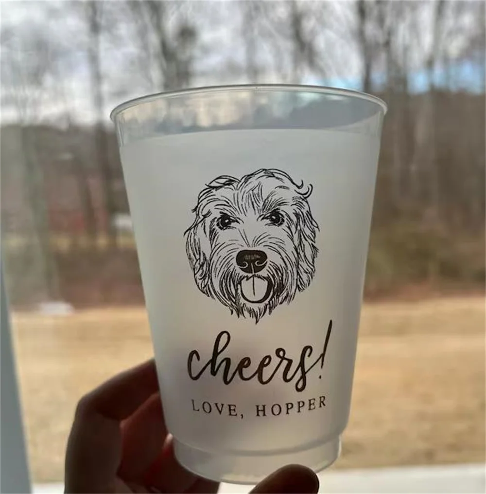 Custom Illustrated Dog Frosted Wedding Cups, Modern Wedding Cups, Custom Dog Wedding, Custom Wedding Cups, Pet 16oz Frosted Cups