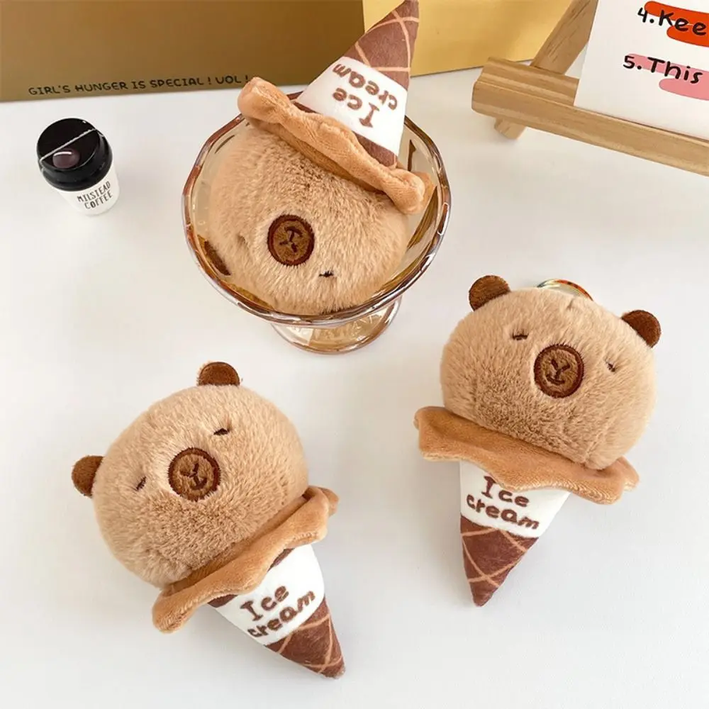 Ice Cream Capybara Plush Pendant Brown Creative Capybara Plushie Keychain Animal Capybaras Cartoon Stuffed Doll Keychains