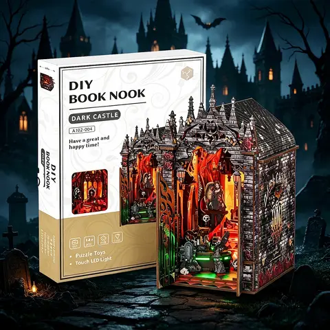 DIY Book Nook Shelf Insert Kit Fortress of Eternal Night Bookend Miniature Dollhouse 3D Puzzle Assembly Model for Adults Gifts