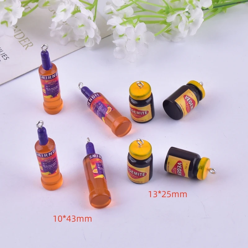 10pcs/pack 3D Alcohol Drink Bottle Sauce Resin Charms Earring Keychain Jewlery Findings Phone Case DIY