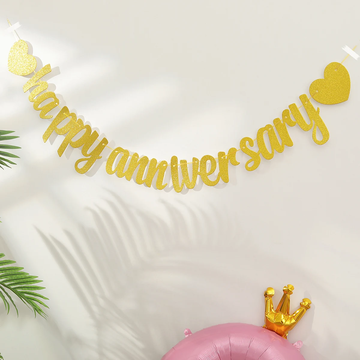 1pc Happy Anniversary glitter flag banner anniversary wedding party decoration pull flowers.