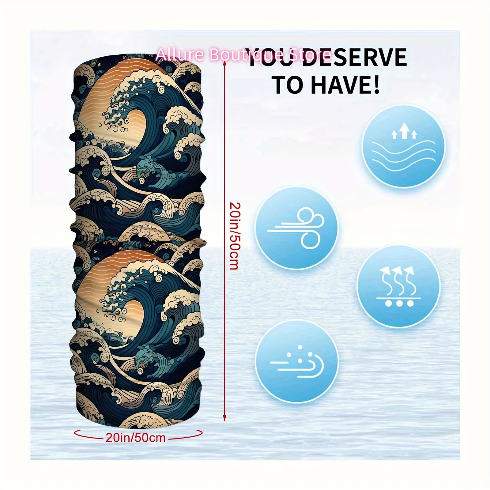 Great Wave, Japanese Art, Sunset Craft Print Scarf, Multi Functional Mask and Neck Mask, Suitable for Outdoor and Unisex Headsca