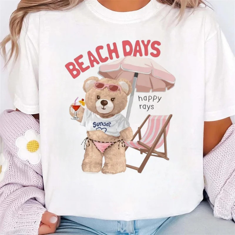 مطبوعة المرأة 90s ملابس لطيف أزياء قصيرة الأكمام الكرتون لطيف الدب نمط تي شيرت المرأة الحلو ومتعددة الاستخدامات تي شيرت #1