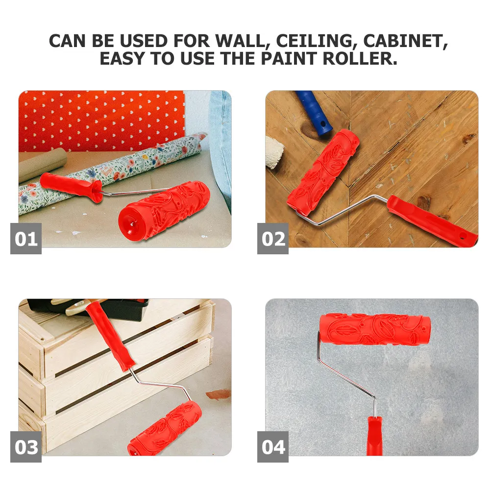 2Pcs Portable Wear-Resistant Textured Rubber Paint Roller Embossing Pattern Wall Decor Drywall Texture Roller DIY Wall Painting