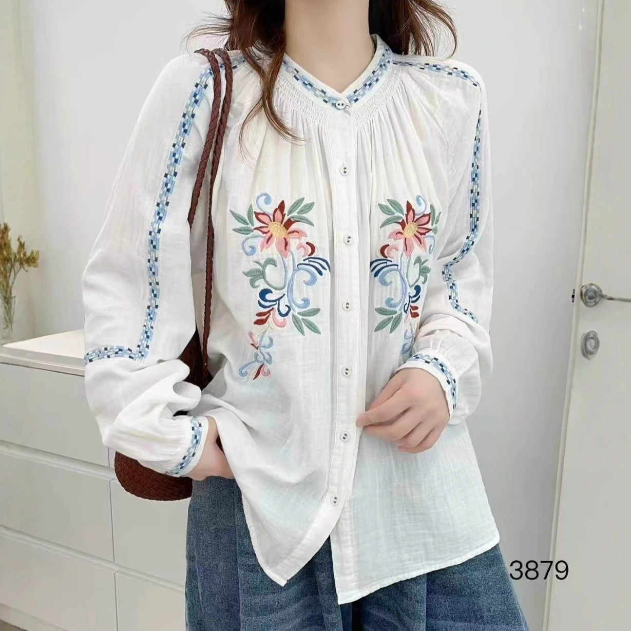 

Свободная блузка большого размера в стиле бохо, рубашка, шикарные блузки с цветочной вышивкой, винтажные двухслойные хлопковые женские топы с длинными рукавами