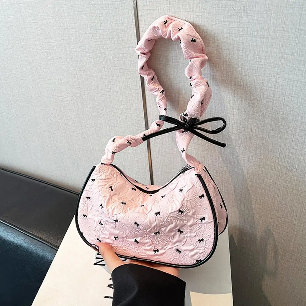 الوردي الأبيض حقيبة كتف سعة كبيرة Bowknot حقيبة لطيف تحت الإبط محفظة للفتيات في سن المراهقة مدرسة كلية الزي غير رسمي L1Q0 #5