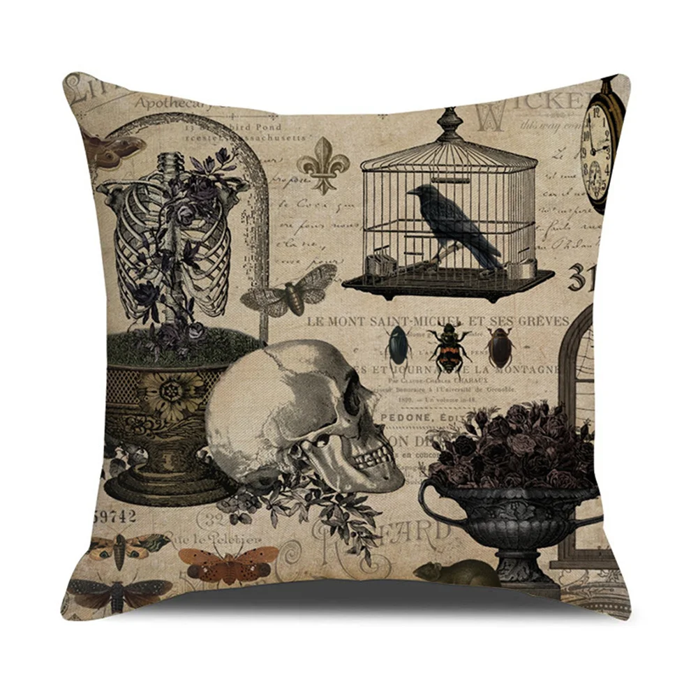 Halloween Cemetery Skull Pillow Case Black Crow Owl Bat Home Sofa Pillow Set Bedroom Cushion Holiday Decorations