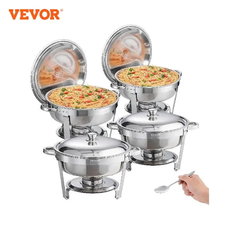 VEVOR Edelstahl Chafing Dish Set Rund 5,38 L 4 Stk. Speisenwärmer Wärmebehälter Suppenwärmer,