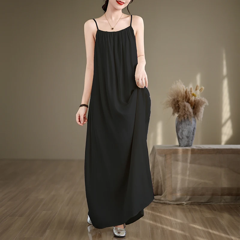 صيف جديد أبيض ثنيات طويلة حمالة الدكتور سترة الدكتور السفر التصوير مطوي Ele تنورة طويلة ألف خط ثوب القطن #5