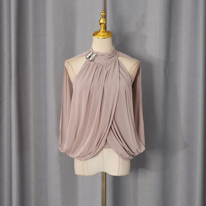 HKSH Women Chic Shirt Asymmetric Pleated Solid Color Casual Versatile Shawl Niche Design Chiffon Blouse Trend Top Summer HK21789